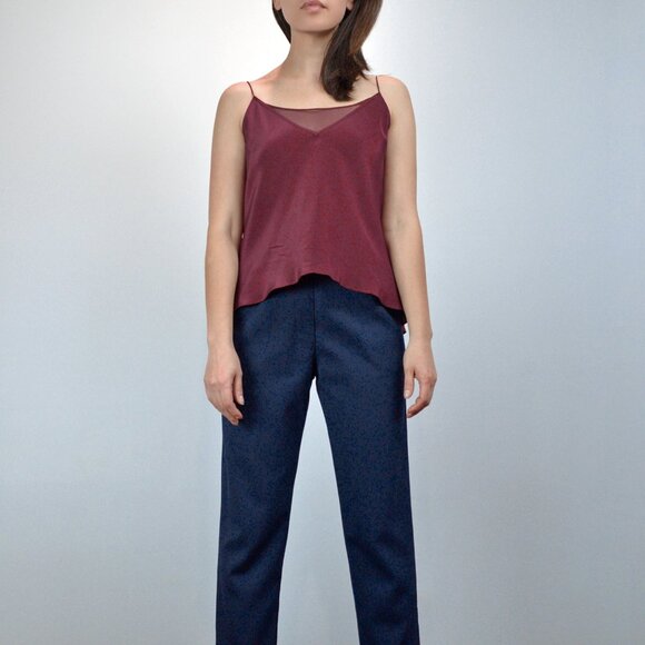 Jay Godfrey Burgundy Silk Camisole, V Neck Tank Top with Sheer Layer, sz 2 - Picture 5 of 8